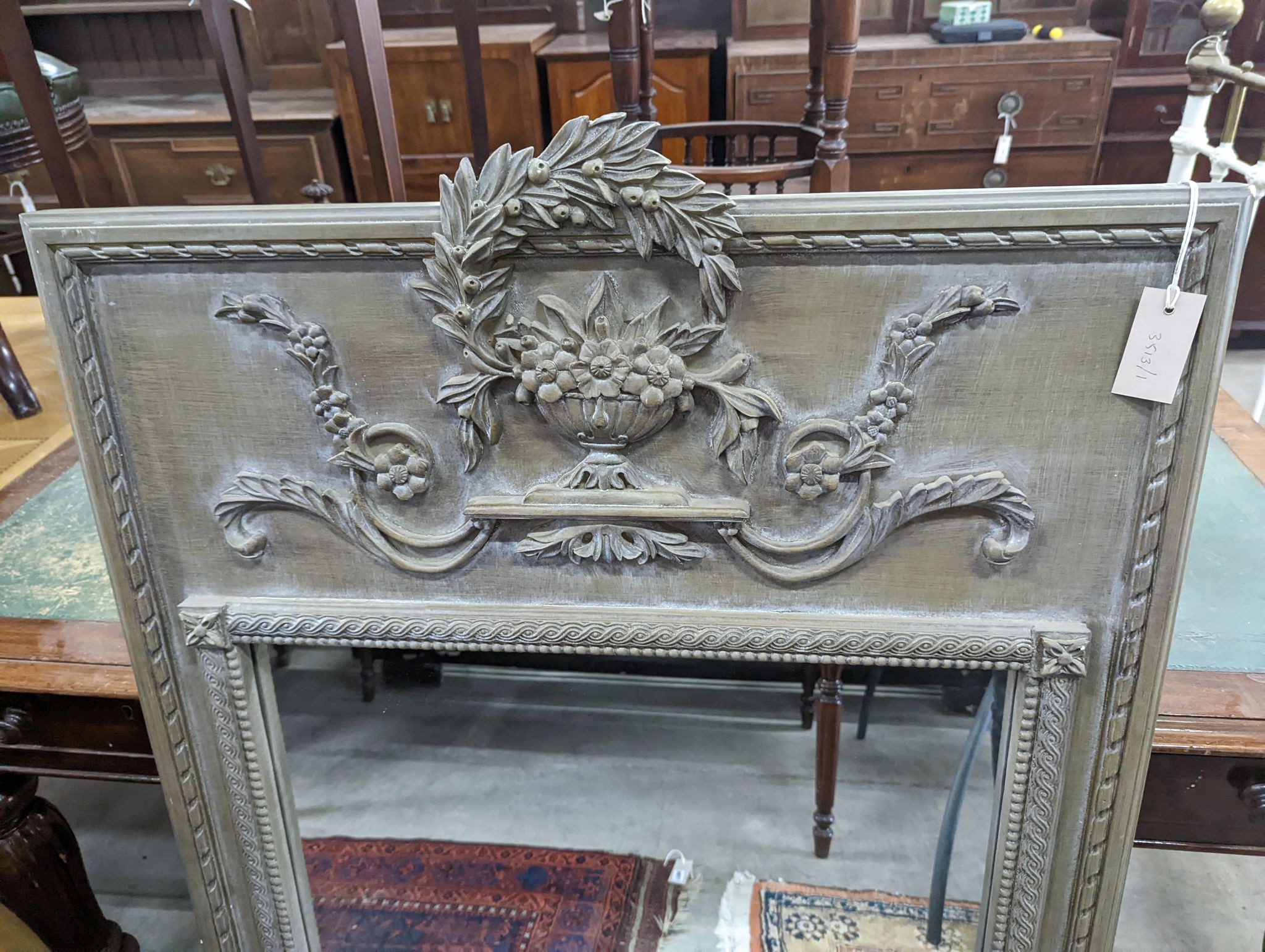 An 18th century style painted overmantel mirror, width 80cm, height 124cm